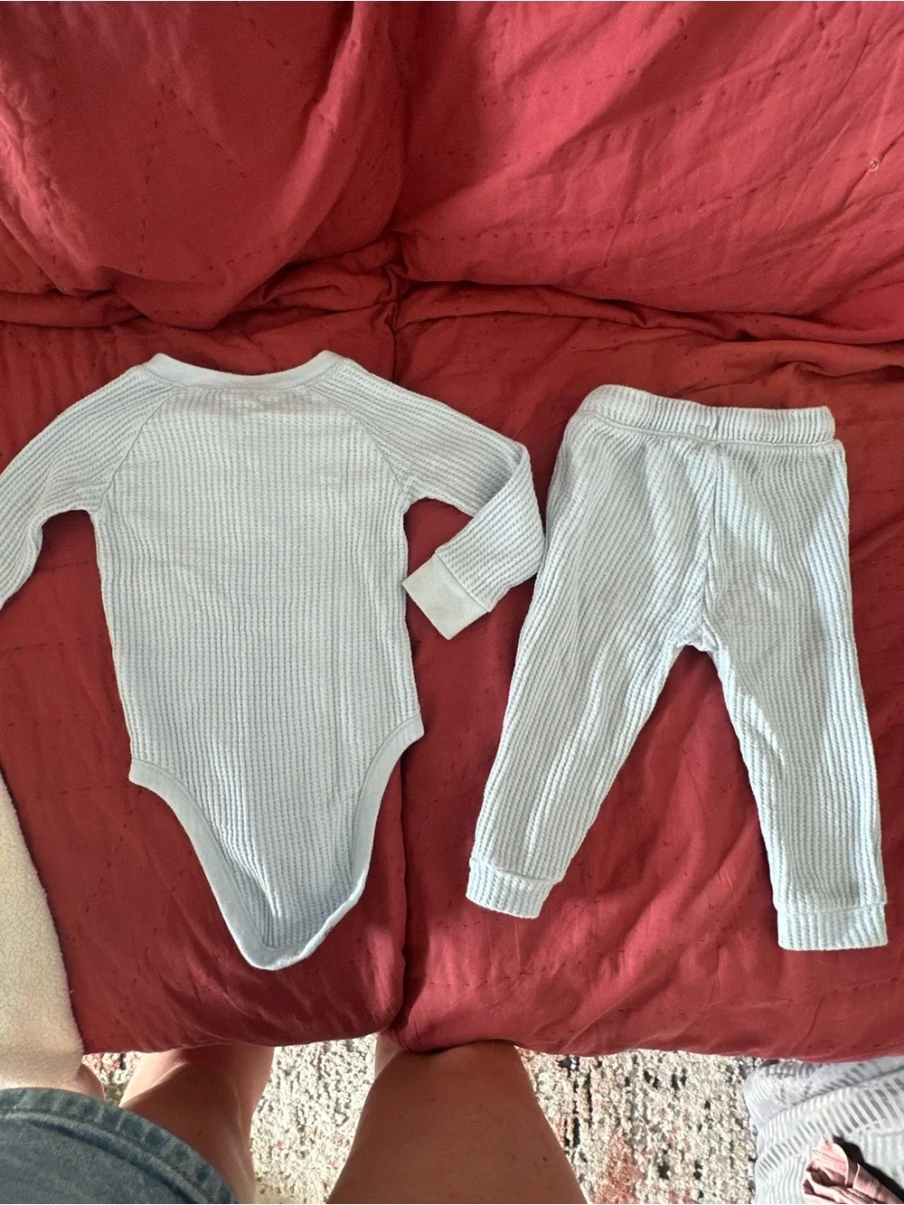 Old Navy Light Blue Waffle Knit Matching Bodysuit & Pants Set